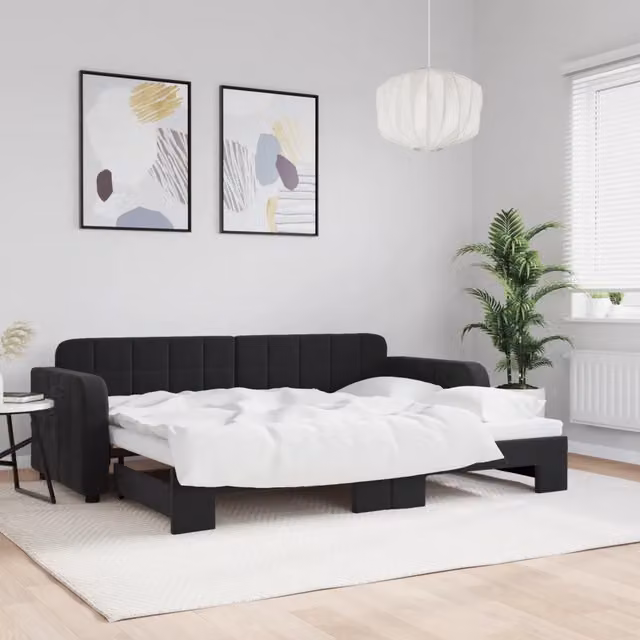 Divano Letto con Letto Estraibile-Sofa Letto-Daybed Nero 80x200 cm in Velluto 845332