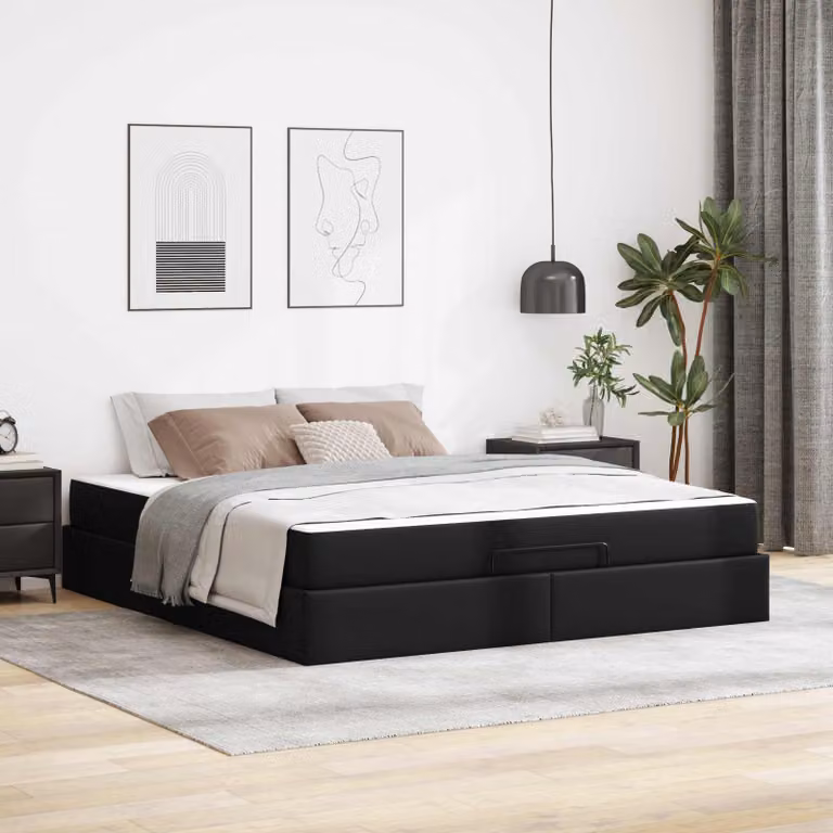 Set letto vidaXL con materasso in schiuma, struttura imbottita in similpelle nera, L/P/H: 200 x 180 x 43,5 cm