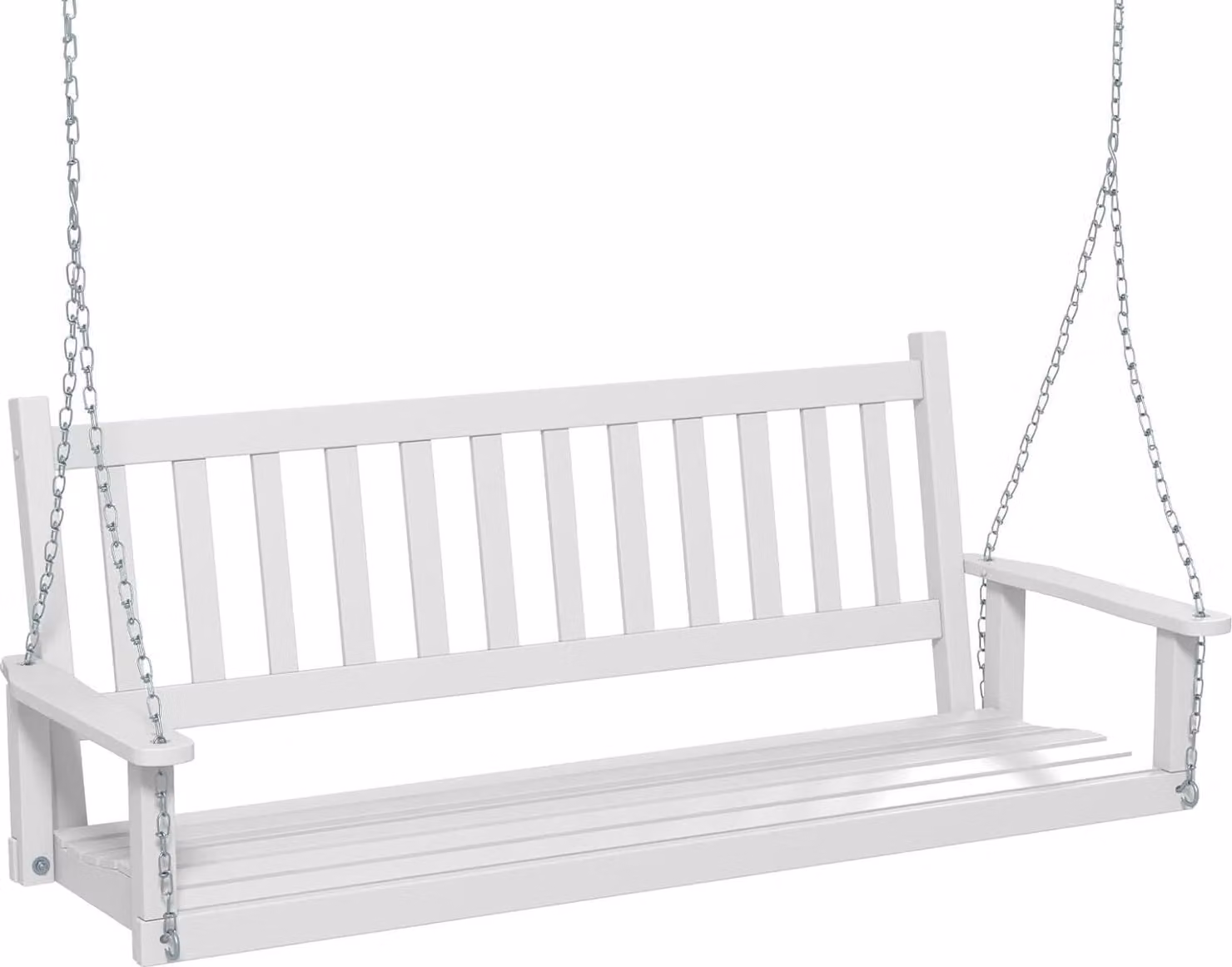KOMFOTTEU Panchina sospesa in legno di pioppo, panca a dondolo a 2-3 posti con catene metalliche regolabili, sedia sospesa con schienale (bianca, 168x65x63 cm)