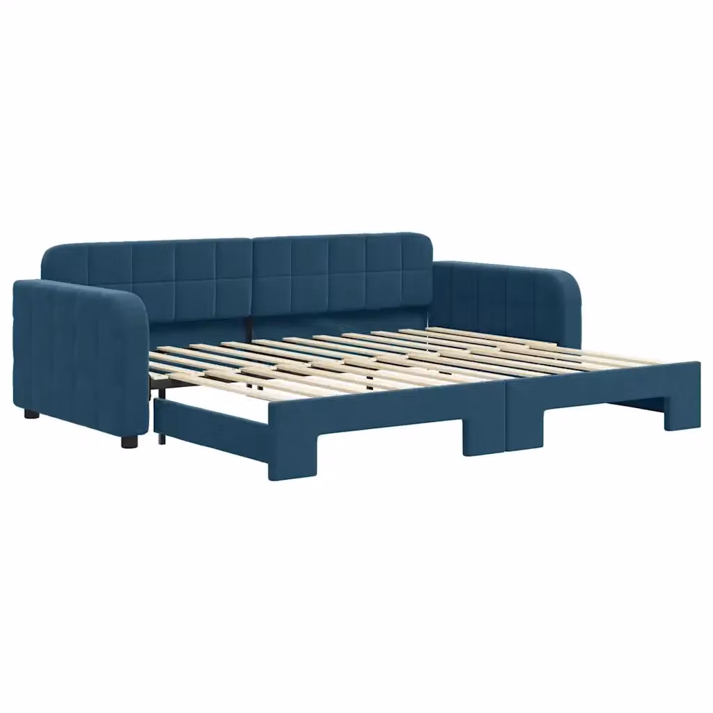 Divano Letto con Letto Estraibile vidaXL in Velluto Blu con Struttura in Legno e Metallo L/P/H: 224 x 71 x 90 cm – 2