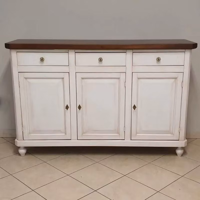 Madia credenza shabby chic bicolore in legno con 3 porte Mobili 2G L/P/H: 150 x 43 x 98 cm