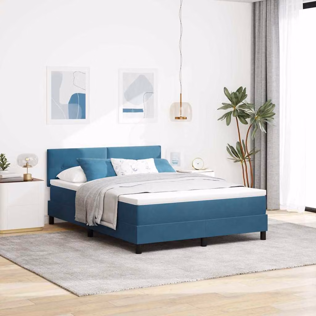 Maison Exclusive - Letto boxspring con testiera blu scuro 160 x 200 cm in velluto
