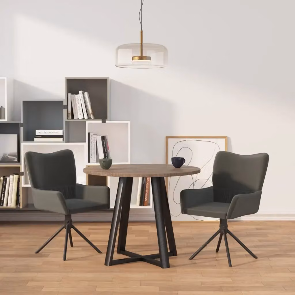 Set di 2 sedie da pranzo girevoli a 360 gradi in velluto grigio con braccioli e struttura in metallo e legno per cucina e soggiorno – 2