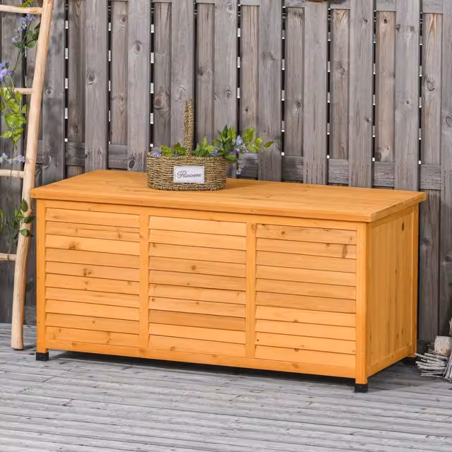 Cassapanca da giardino in legno di abete con coperchio apribile e rivestimento resistente all’acqua colore giallo 127 × 56 × 60 cm
