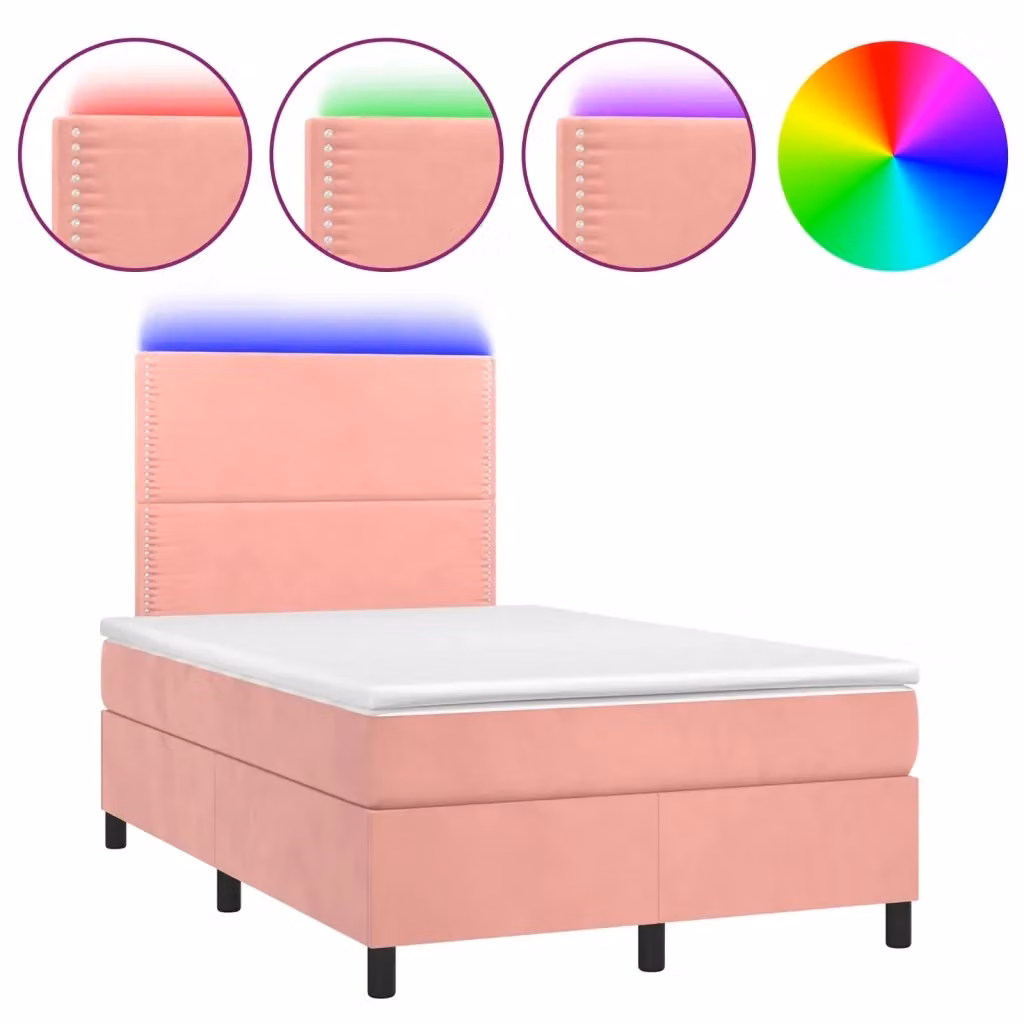 Letto a molle con materasso e illuminazione LED vidaXL in velluto rosa e bianco L/P/H: 120 x 200 cm – 2