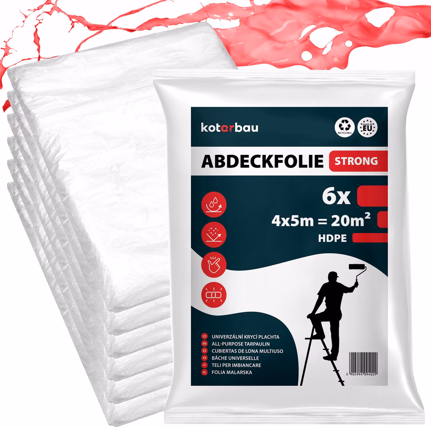KOTARBAU® 6 pz. Telo Copritutto Per Imbianchino Polietilene 4 x 5 m Trasparente Telo Plastica Trasparente Spesso Teli Plastica Per Imbiancare