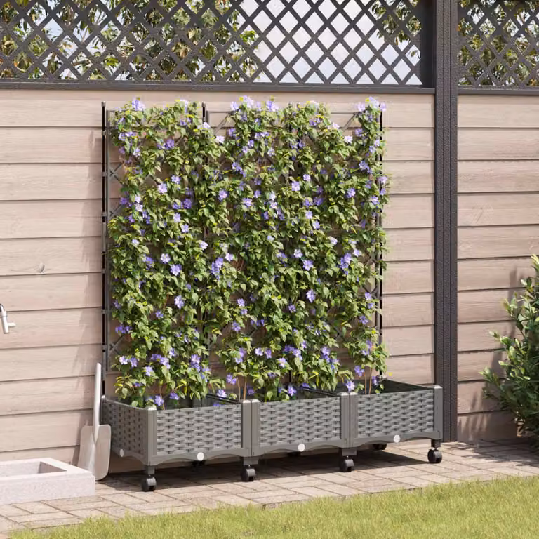 Set di 3 vasi da giardino con grigliato e ruote vidaXL, colore grigio chiaro