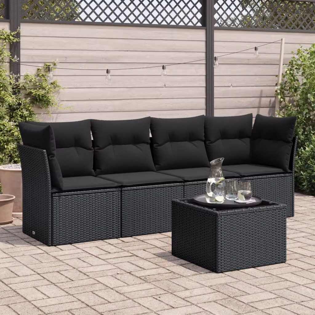 Maison Exclusive - Set Divani da Giardino 5 pz con Cuscini in Polyrattan Nero