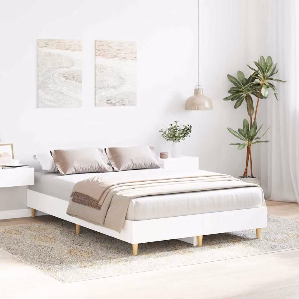 Struttura del letto moderna vidaXL in legno ingegnerizzato bianco L: 137 cm, P: 193 cm