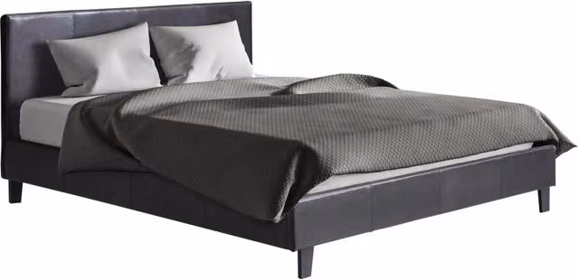 Letto LINA moderno in ecopelle nera con struttura imbottita L/P/H: 140 x 190 x 148 cm – 1