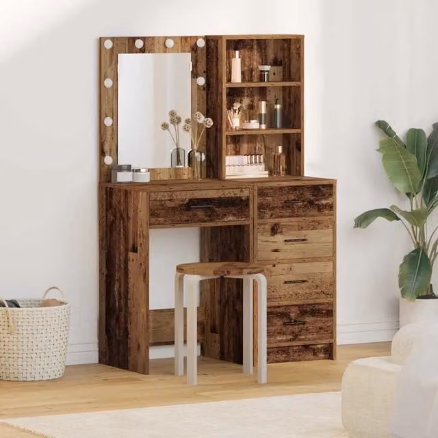 Set di 2 Tavoli da Trucco vidaXL Marrone in MDF Laminato Lucido L/P/H: 50 x 40,2 x 135 cm