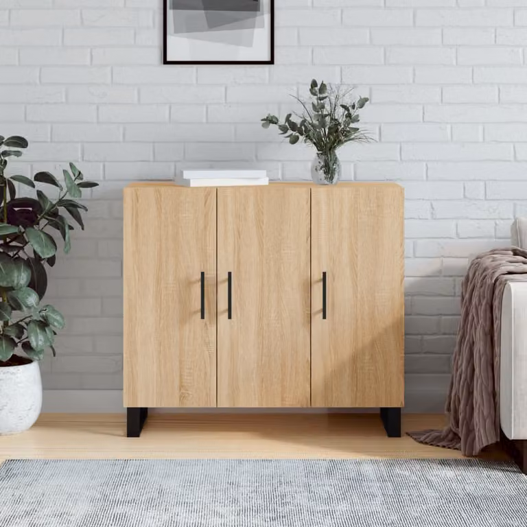 Credenza moderna vidaXL in legno multistrato color rovere, L 90 cm x P 34 cm x H 80 cm