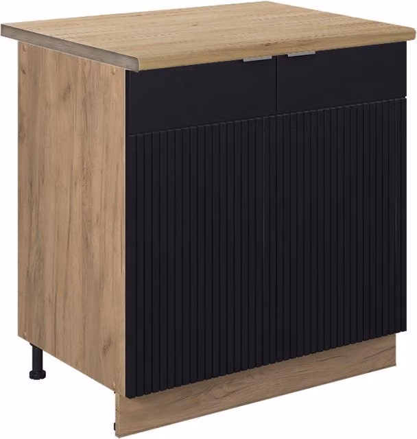 Mobiletto base cucina Fame-Line Nero rigato/Rovere dorato 80 cm con ripiano, PL Rovere Vicco