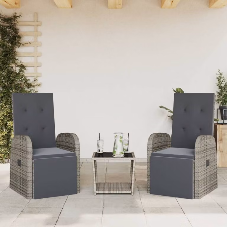 Maison Exclusive - Set da Pranzo da Giardino 3 pz con Cuscini in Polyrattan Grigio