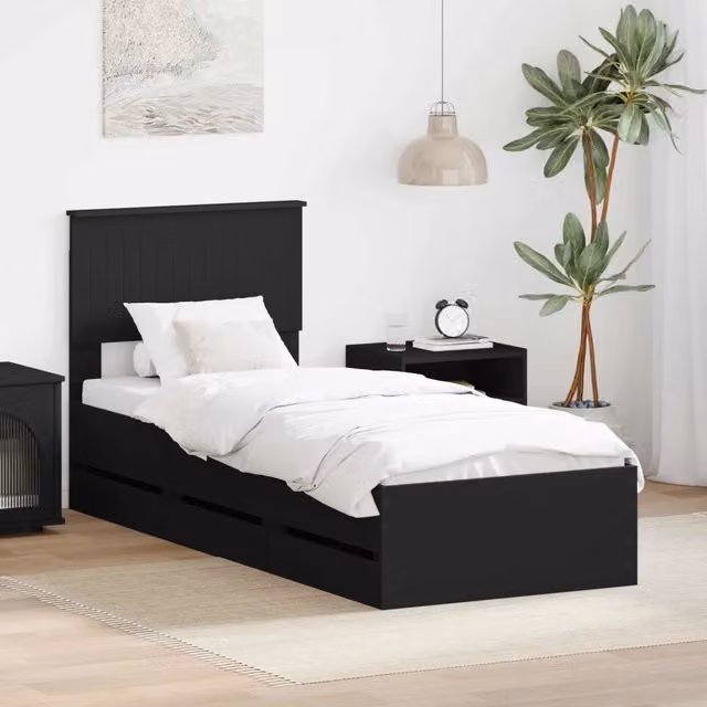 Struttura del letto-Giroletto Nero 75 x 190 cm Legno Ingegnerizzato 175752
