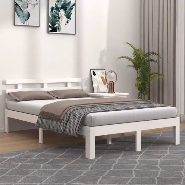 Letto con Giroletto Bianco in Legno Massello di Pino vidaXL L/P: 120 x 200 cm