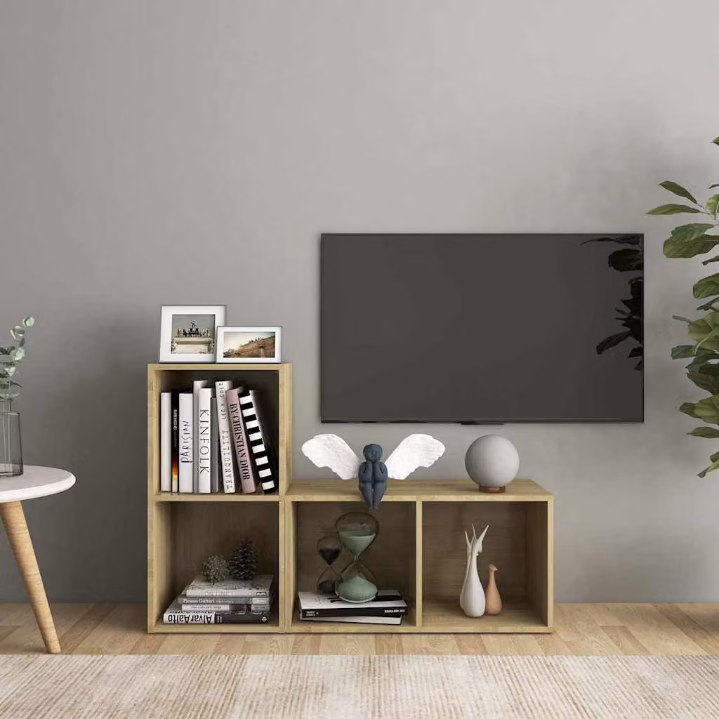 Set di 2 mobili TV vidaXL in legno Rovere Sonoma, colore beige e marrone, L 72 cm x P 35 cm x H 36,5 cm