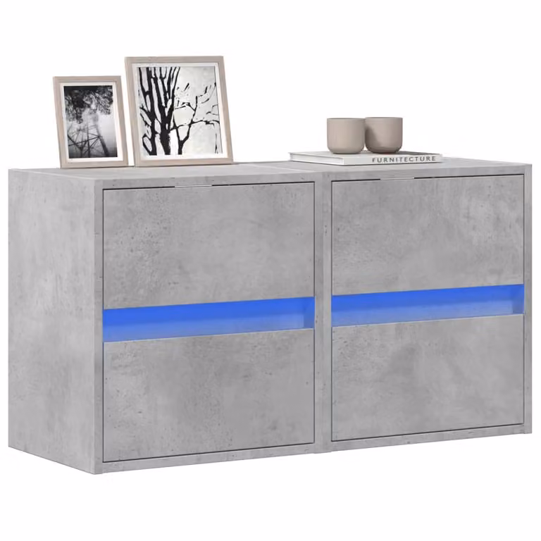 Set di 2 mobili TV da parete con luci LED vidaXL in grigio cemento, L 41 cm x P 31 cm x H 45 cm