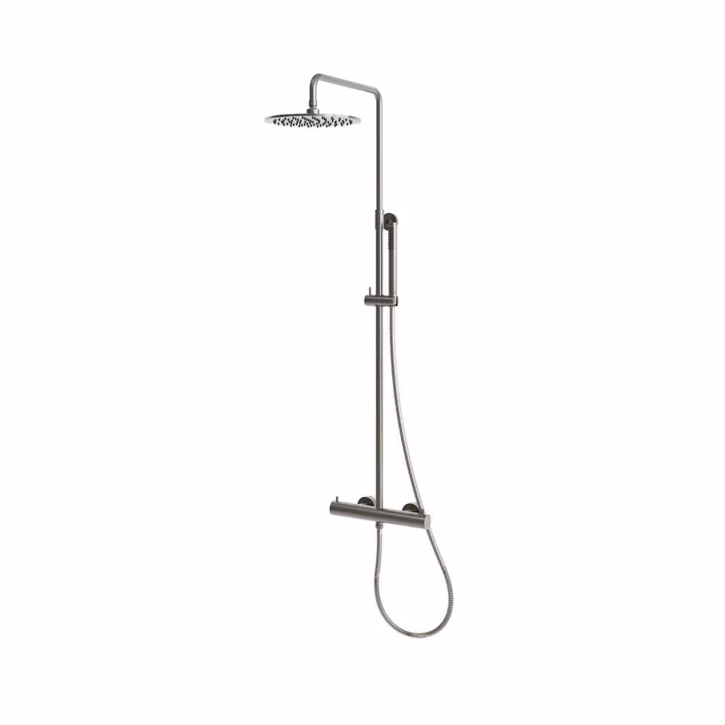SINED Doccia da Parete Termostatica Levante in Acciaio Inox 316L con Soffione da 25 cm e Colonna Rigida, Finitura Gun Metal Grey – 2