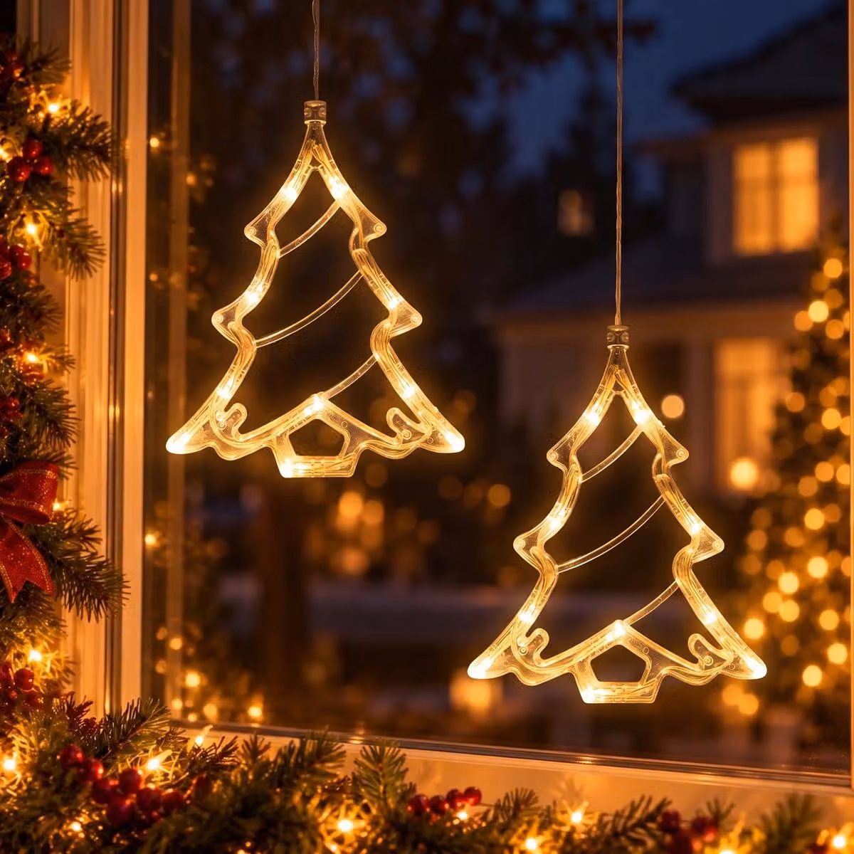 2 luci a LED per finestre con ventosa, catena di luci da appendere per finestre, illuminazione natalizia, decorazioni per finestre, alimentate a batteria, ideali anche per l'albero di Natale