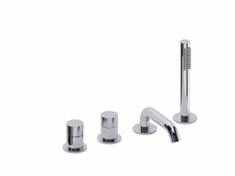 SANYCCES LOOP K Rubinetto da bordo vasca a 4 fori con deviatore, bocchetta vasca, doccetta e flessibile, cromato