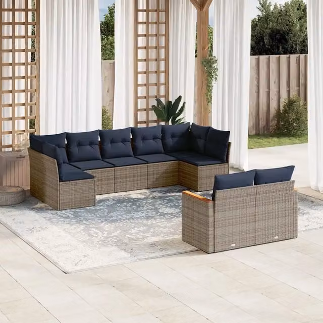Set Divani da Giardino 9 pz con Cuscini Grigio in Polyrattan 3226292