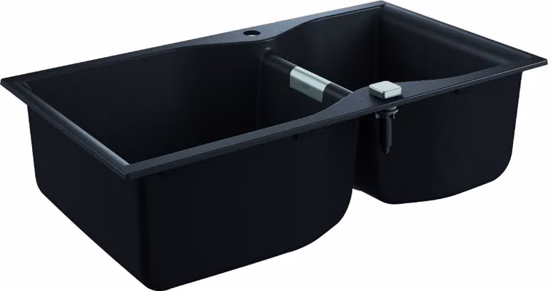 GROHE K700, lavabo da appoggio, rettangolare, composito di quarzo, nero, 2 vasche, 465 x 443 mm