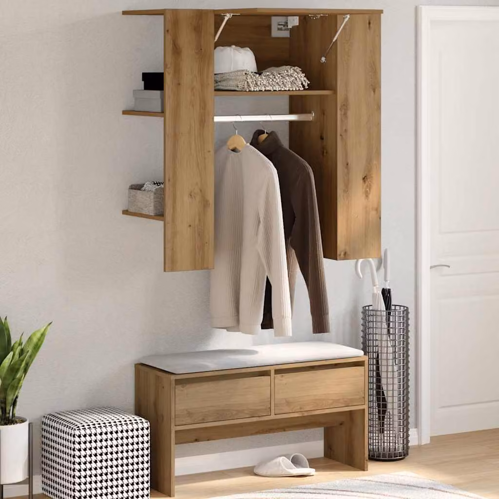 Scaffale da ingresso moderno vidaXL in legno Rovere e MDF, colore marrone/beige, L 97,5 cm x P 37 cm x H 99 cm