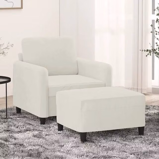 Divano Sedia-Poltrona con Poggiapiedi Crema 60 cm in Velluto 214123