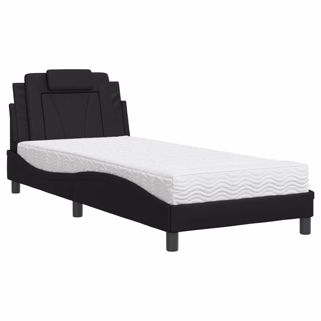 Letto Viana con Materasso Nero 90x190 cm in Pelle finta
