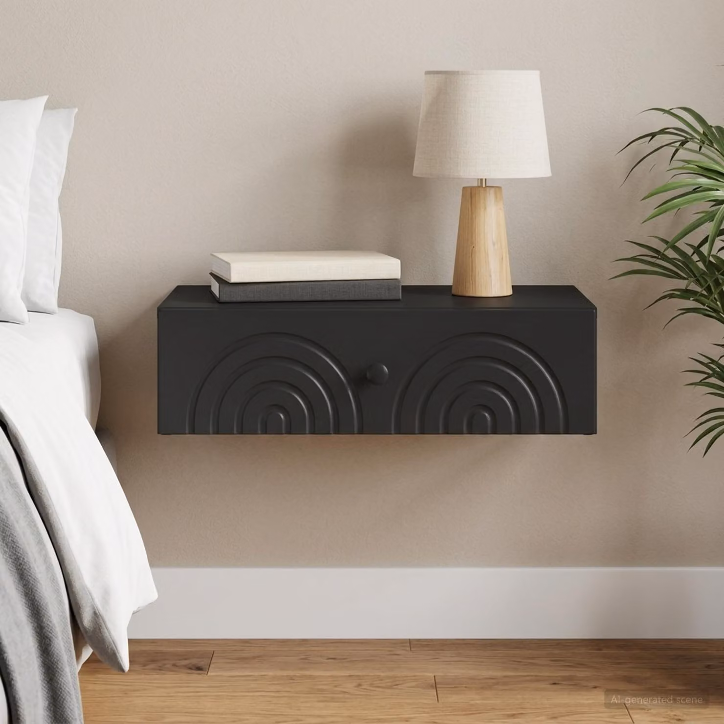 vidaXL Tavolino da Parete Laterale Moderno in MDF e Metallo Nero L: 59 cm, P: 34,5 cm, H: 17 cm