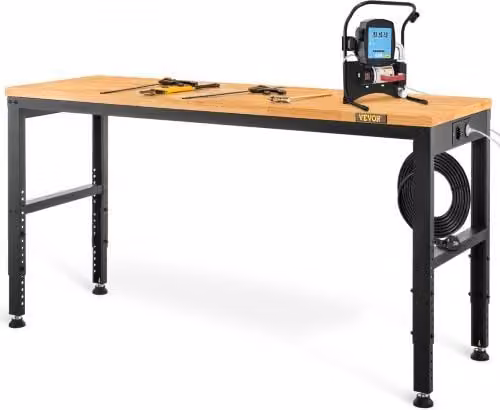 VEVOR Banco da Lavoro in Legno e Acciaio Marrone con Altezza Regolabile L/P/H: 122 x 61 x 72-97 cm