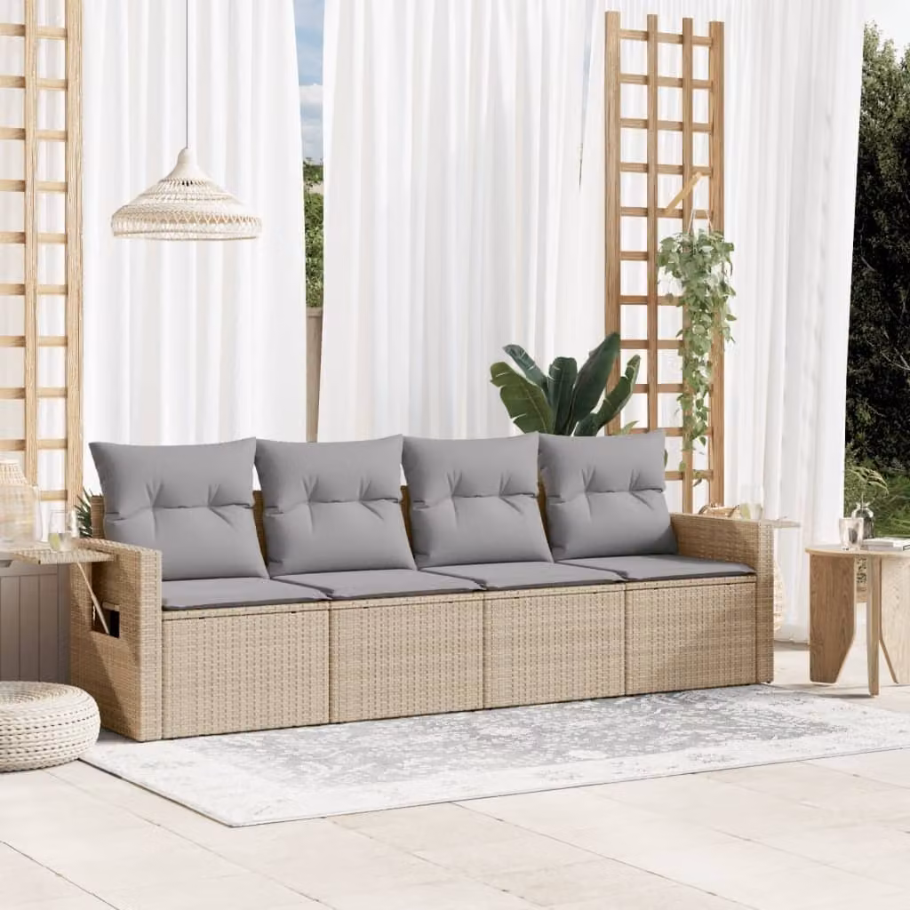 Maison Exclusive - Set Divano da Giardino 4 pz con Cuscini Beige in Polyrattan