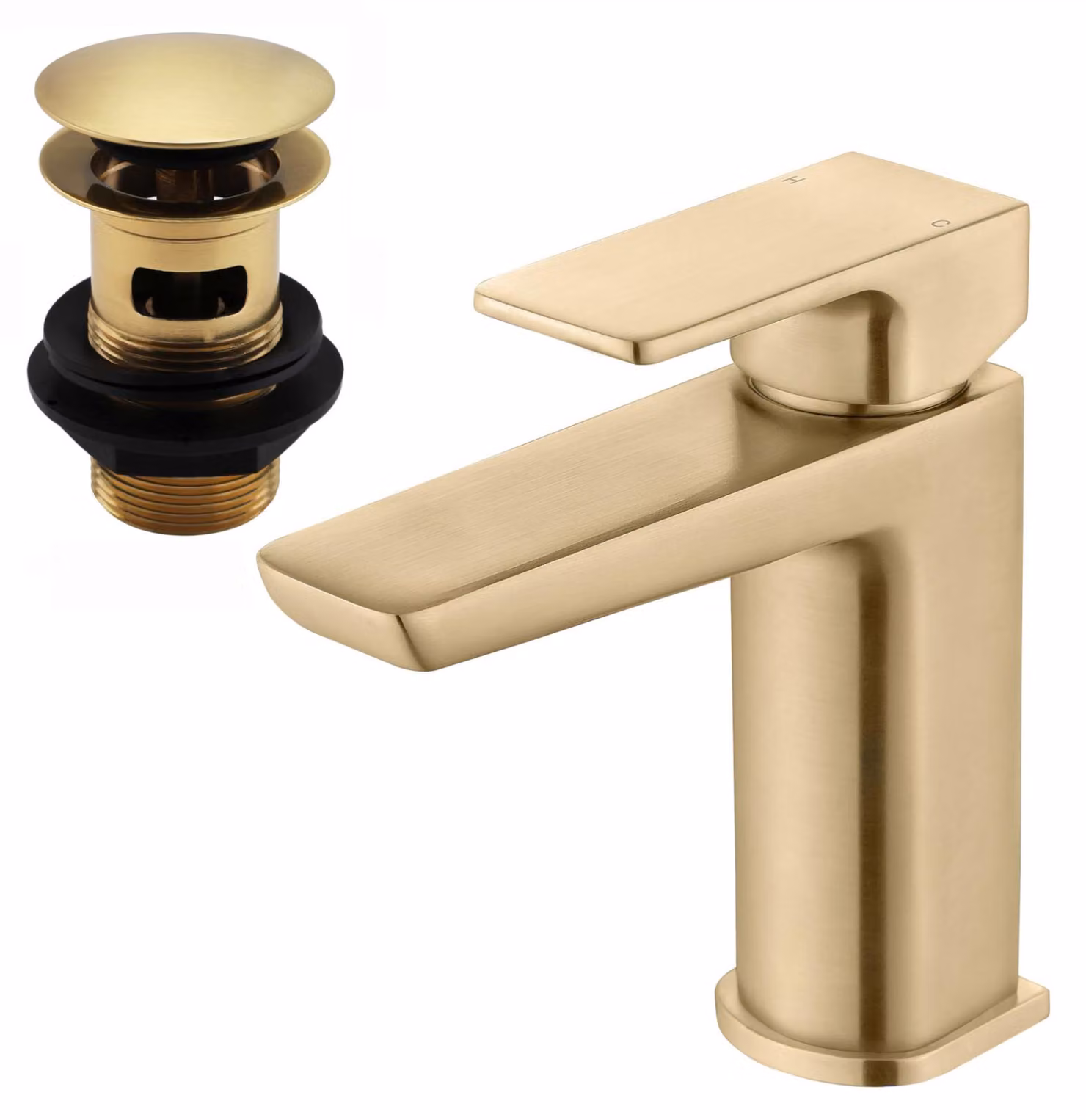 Miscelatore per lavabo con scarico a tappo, in ottone spazzolato