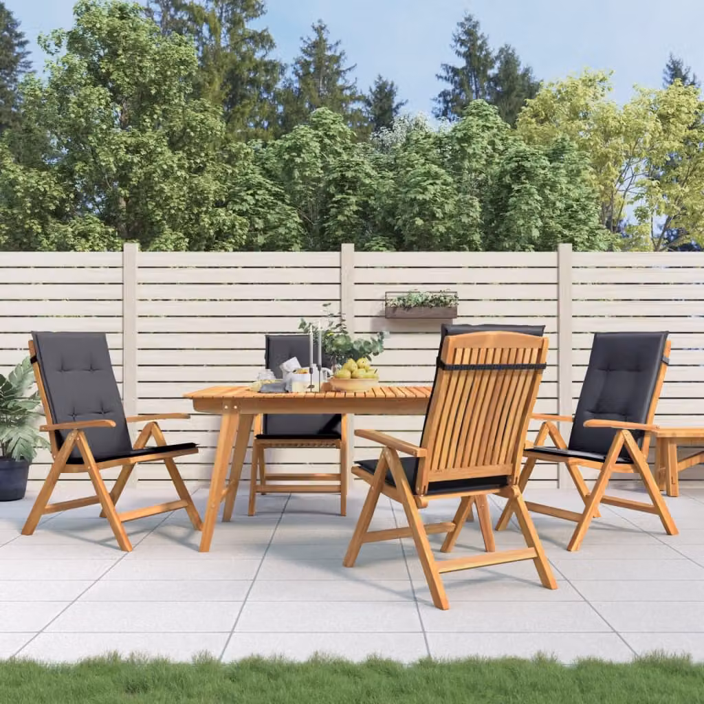Set di 4 sedie pieghevoli reclinabili con cuscini vidaXL in legno di teak marrone e antracite