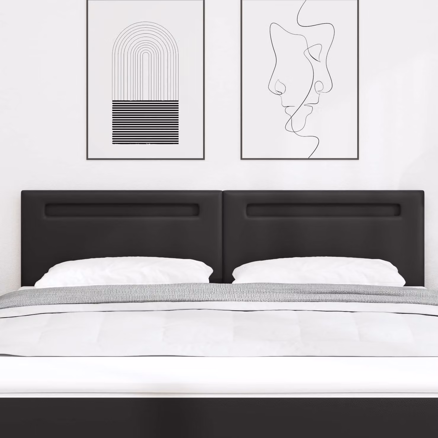 Testiera per letto con illuminazione LED vidaXL in pelle sintetica nera e legno, L: 180 cm, H: 98 cm, P: 5 cm