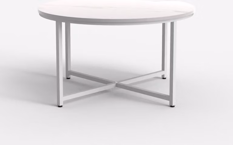 Tavolo rotondo da soggiorno 80 cm con piano effetto marmo Granato - Bianco