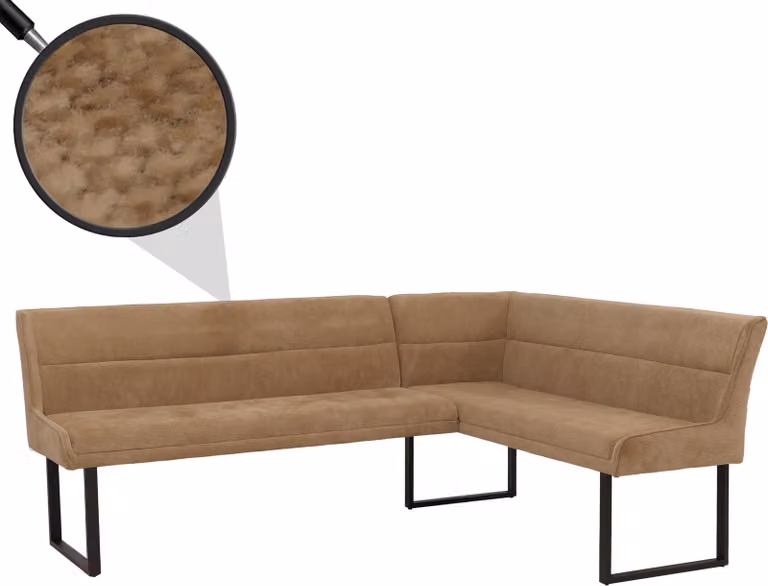 Panca da pranzo HWC-O81, panca per sala da pranzo, tessuto/tessuto in velluto (310 g/m²), metallo, 210x159 cm, colore beige chiaro