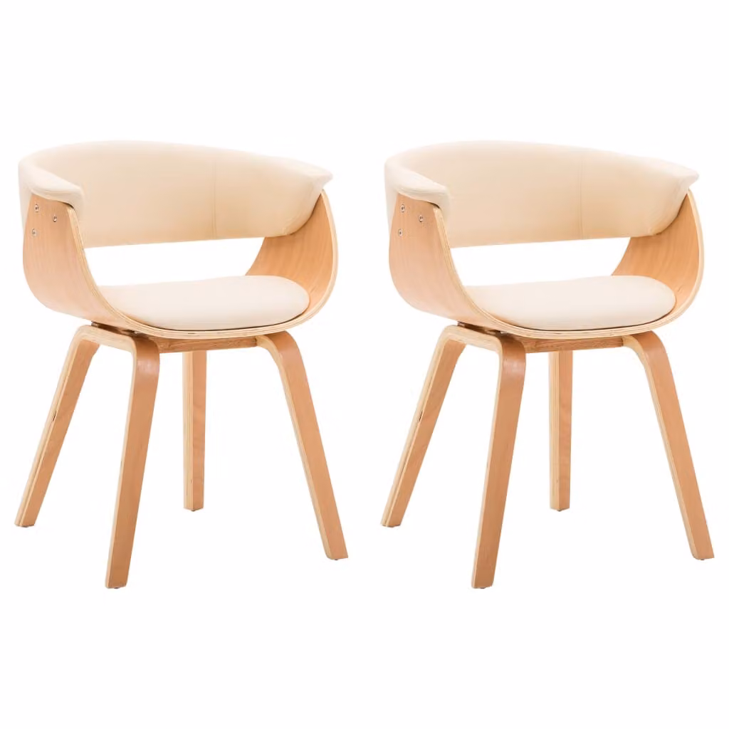 Sedie da Pranzo 2 pz in Legno Curvato e Pelle finta Crema