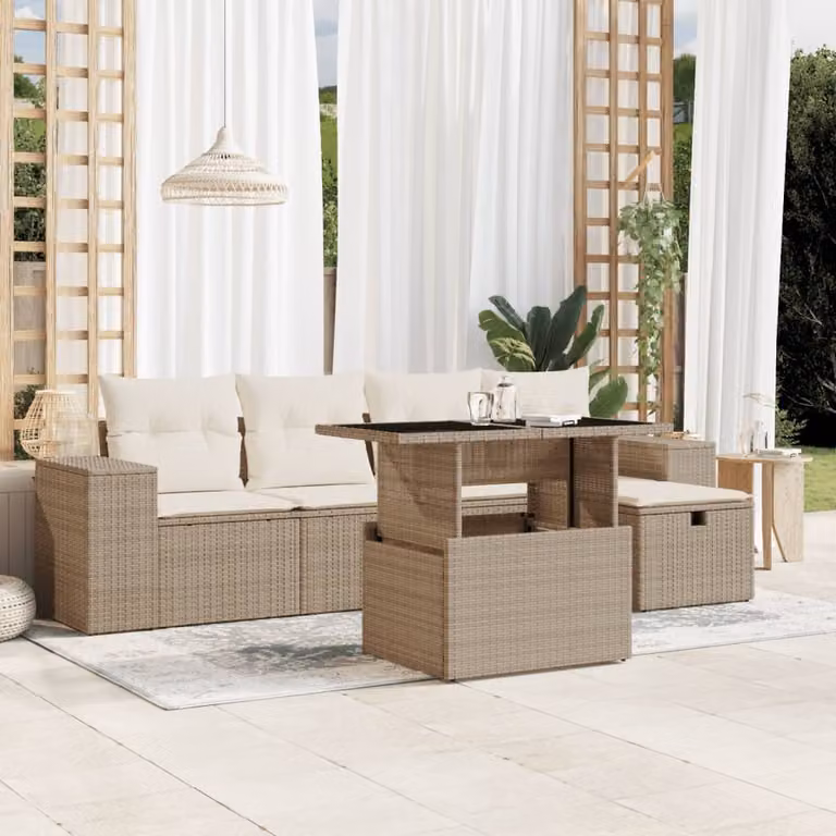 Maison Exclusive - Set Divano da Giardino 6 pz con Cuscini Beige in Polyrattan