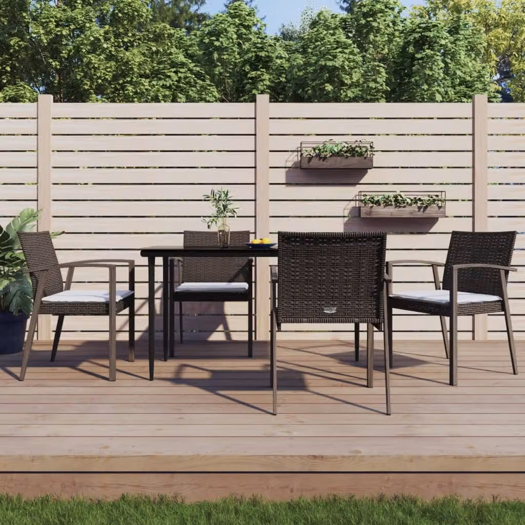 Set di 4 sedie da giardino vidaXL in polyrattan marrone con cuscini bianchi L: 56,5 cm, P: 57 cm, H: 83 cm