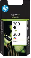 Set di cartucce per stampante HP Series 300, 2 Pack, Multicolore (Nero, Ciano, Magenta, Giallo), CN637EE