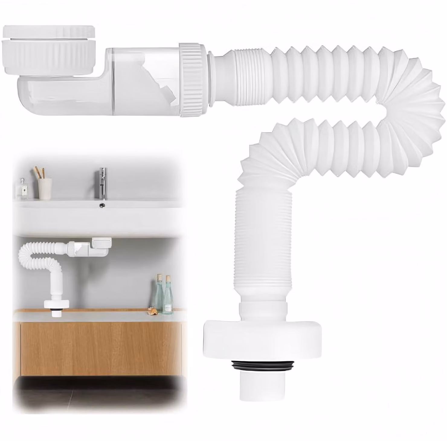 Sifone in plastica regolabile a 360° per bagno e cucina