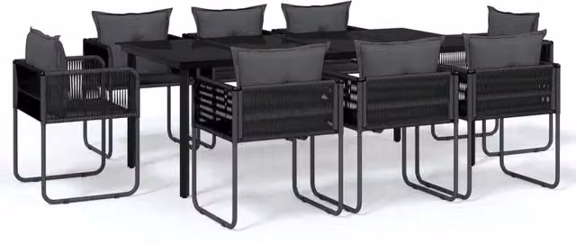 Set da pranzo da giardino Outsunny moderno in acciaio nero e vetro con 9 pezzi