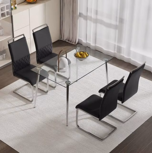 Set di 4 sedie da pranzo 95x48x45 cm nere, schienale in PU e lino