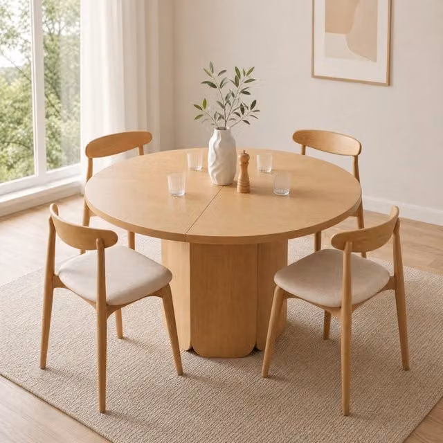 Tavolo da pranzo rotondo ULEVR ? 120 cm in MDF effetto rovere, per 4-6 persone