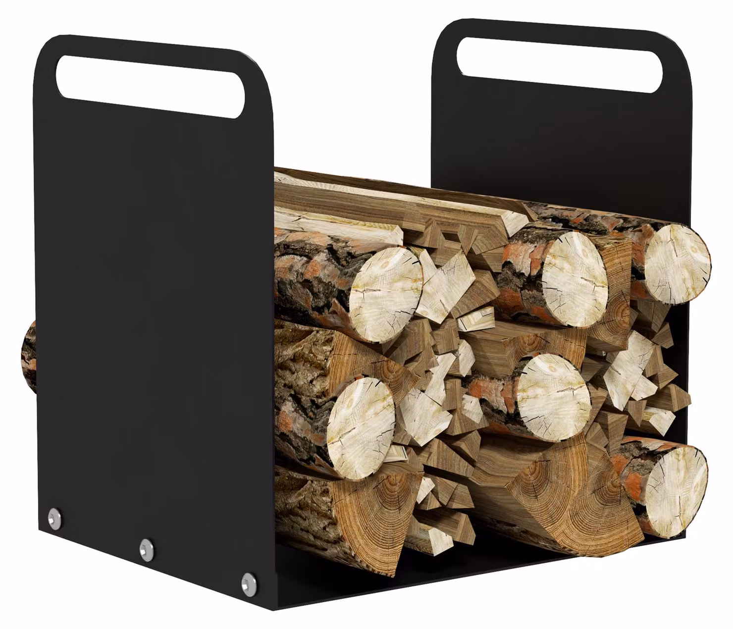 Porta legna, 2 maniglie per il trasporto, struttura in acciaio, fino a 30 kg, 36x30x36 cm, nero
