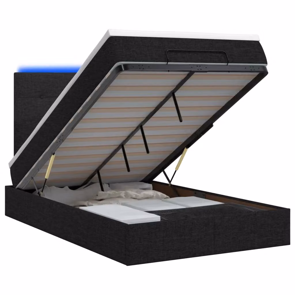 Letto Ottomano con Materasso Ibrido e Illuminazione LED vidaXL, L/P/H: 200 x 120 x 88 cm, Nero e Bianco – 2