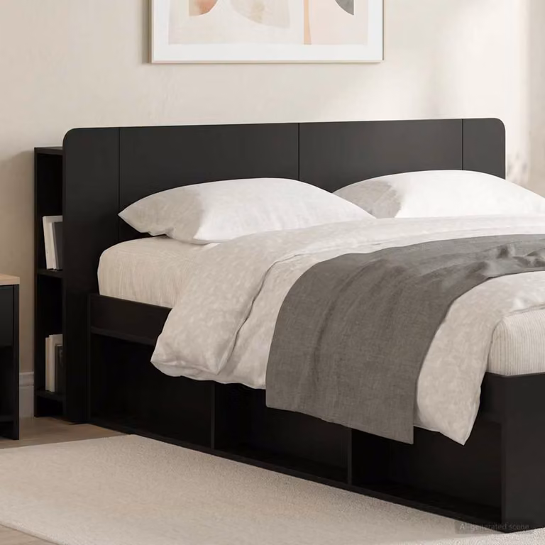 Testata del letto moderna vidaXL con ripiani integrati in legno ingegnerizzato Nero, L: 182,5 cm, H: 80,0 cm, P: 18,5 cm