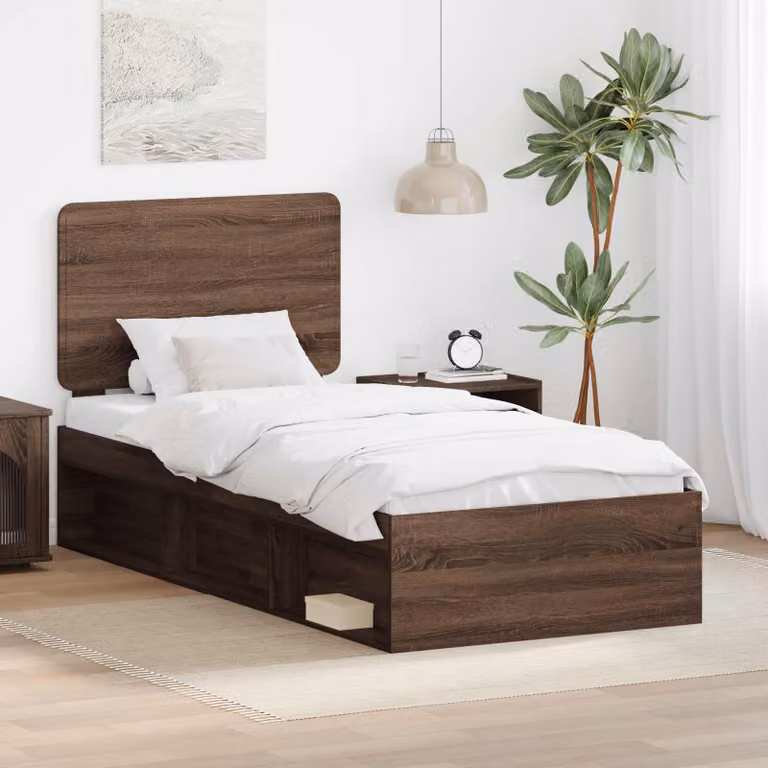 Struttura del letto vidaXL in pino massello e MDF, colore rovere marrone, 90 x 200 cm